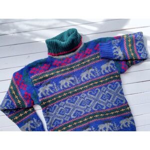 vtg Eddie Bauer blue wool moose‎ turtleneck sweater